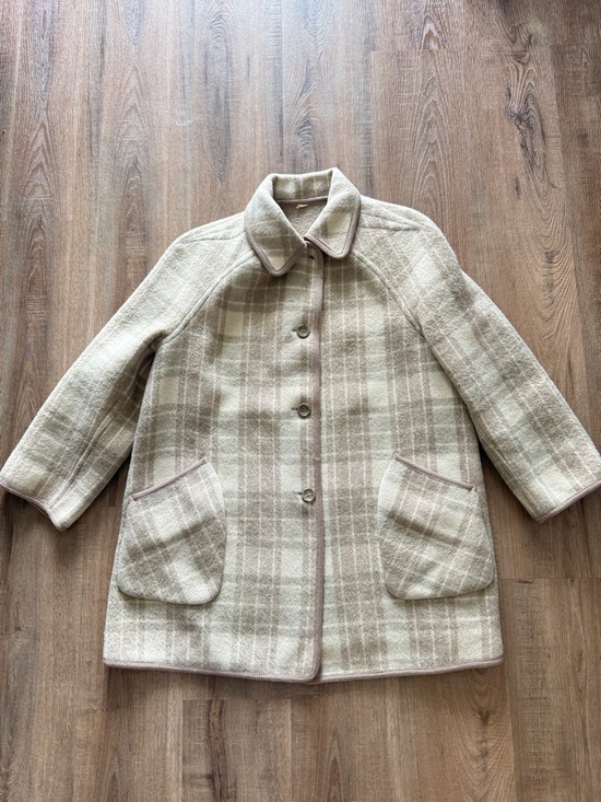 Vintage Plaid Wool Reversible Jacket Light Brown Cabincore Oversized M - Picture 4 of 12